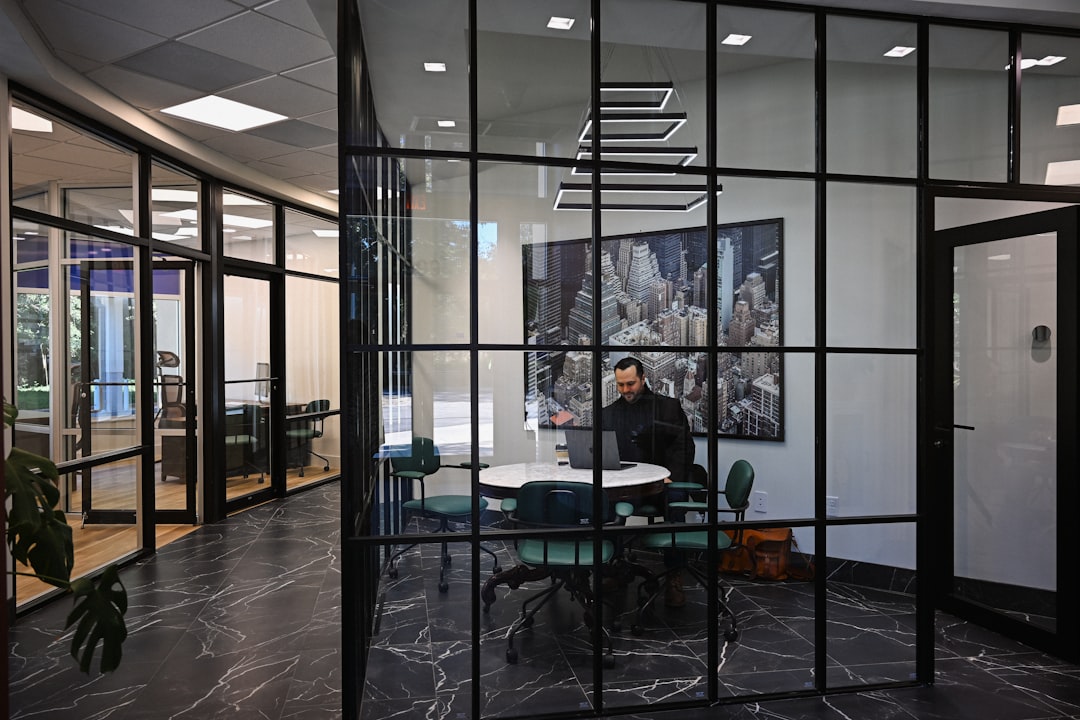Modern office meeting room with glass walls
